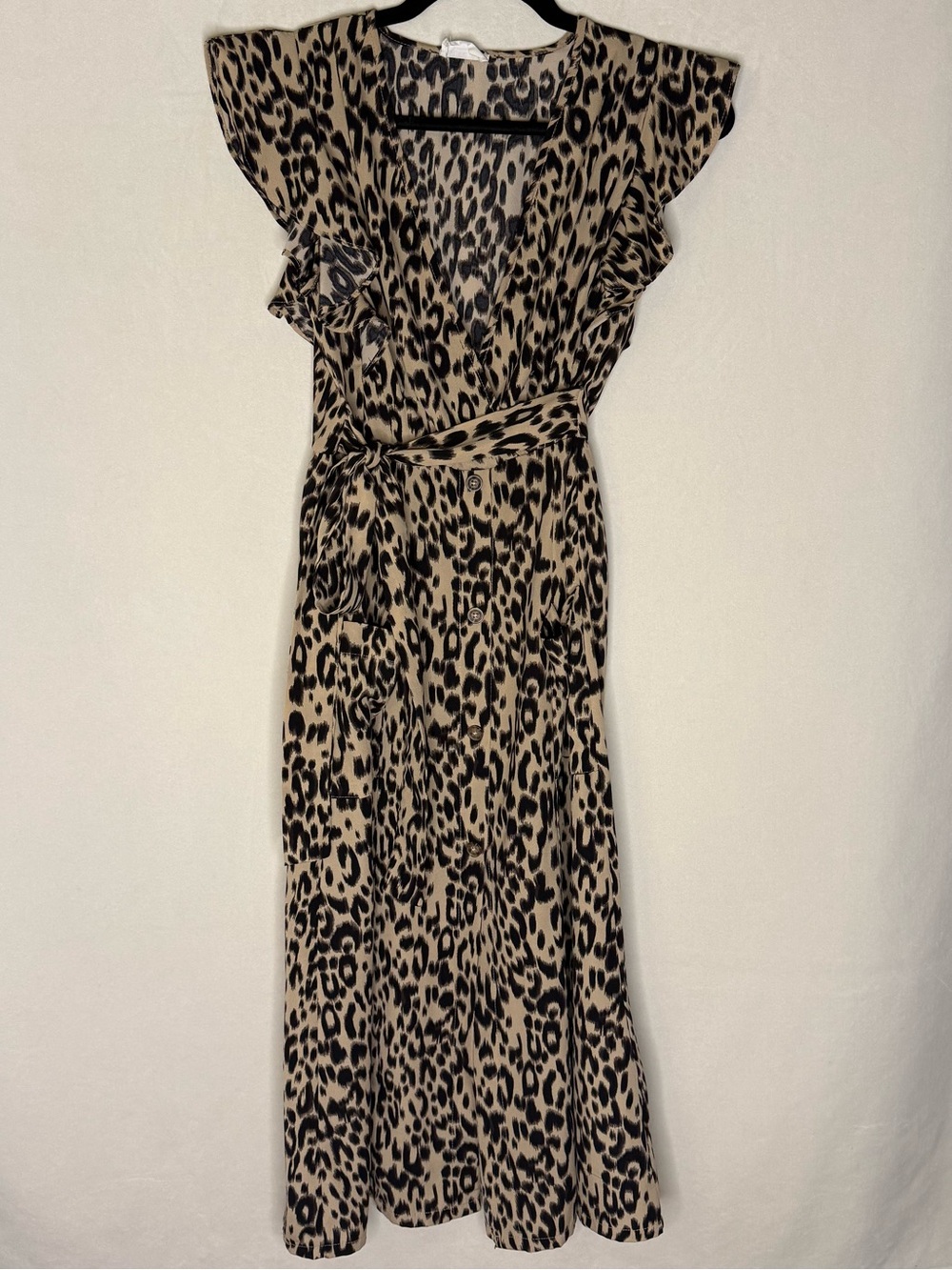 Sienna Sky Leopard-Print Wrap Midi Dress in Beige & Black